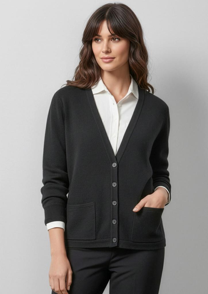 [9401042019455] LC8008 - Womens Woolmix Cardigan (S, Black)