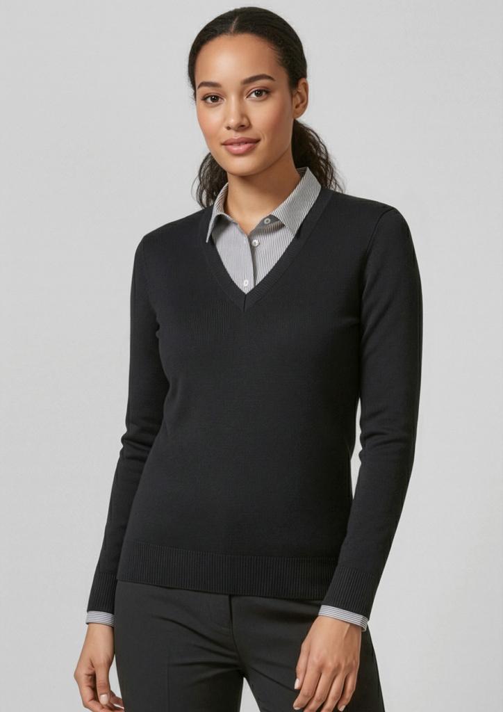 [9401042173522] LP3506 - Womens V-Neck Knit Pullover (S, Black)