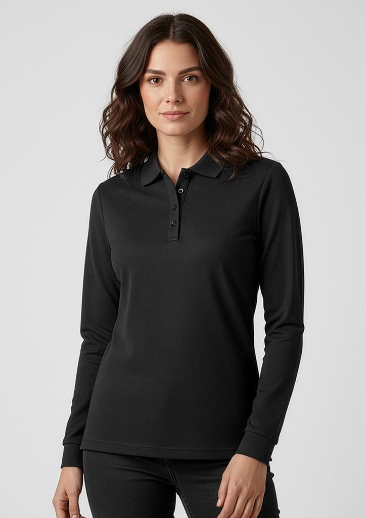 [9401042656551] P206LL - Womens Action Long Sleeve Polo (6, Black)