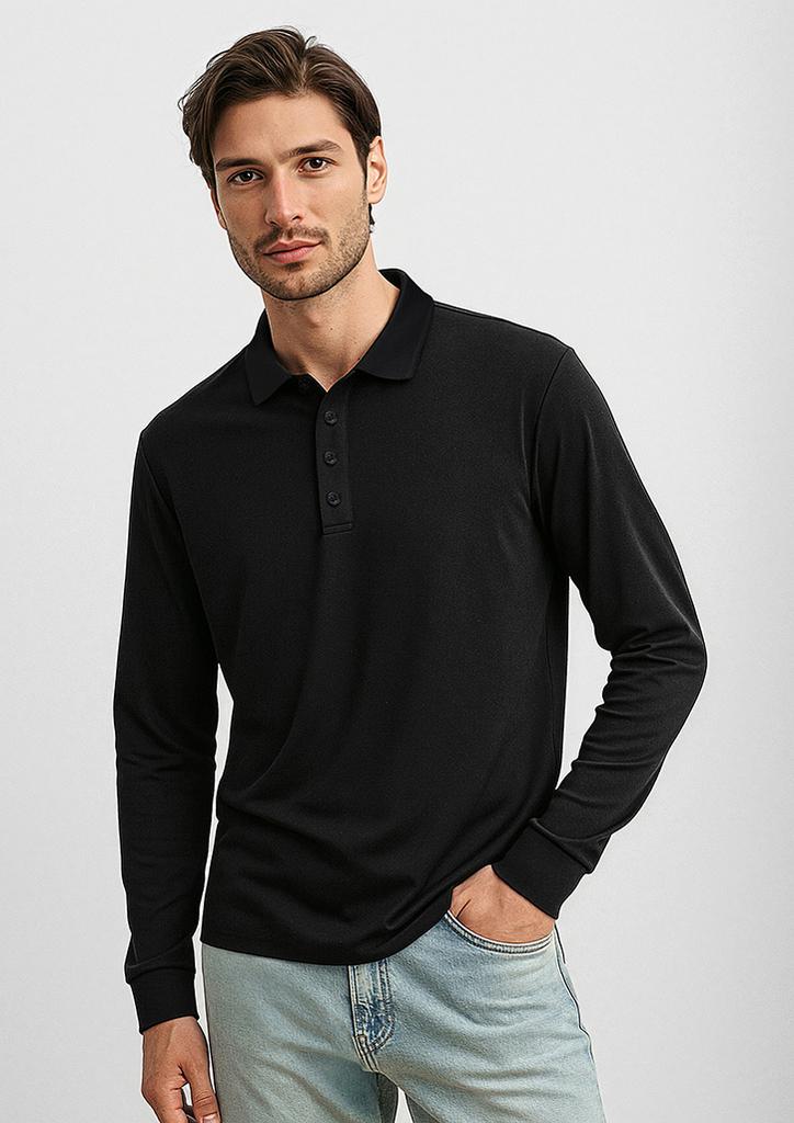 [9401042656766] P206ML - Mens Action Long Sleeve Polo (XS, Black)