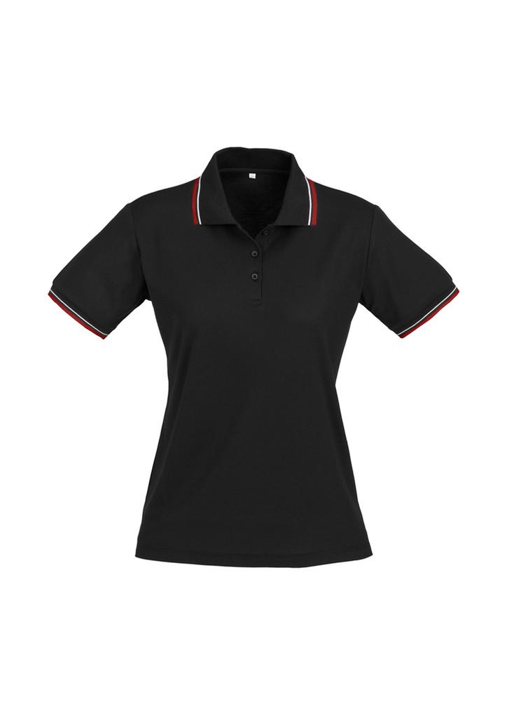 [9401042209702] P227LS - Womens Cambridge Short Sleeve Polo (8, Black/Red/White)