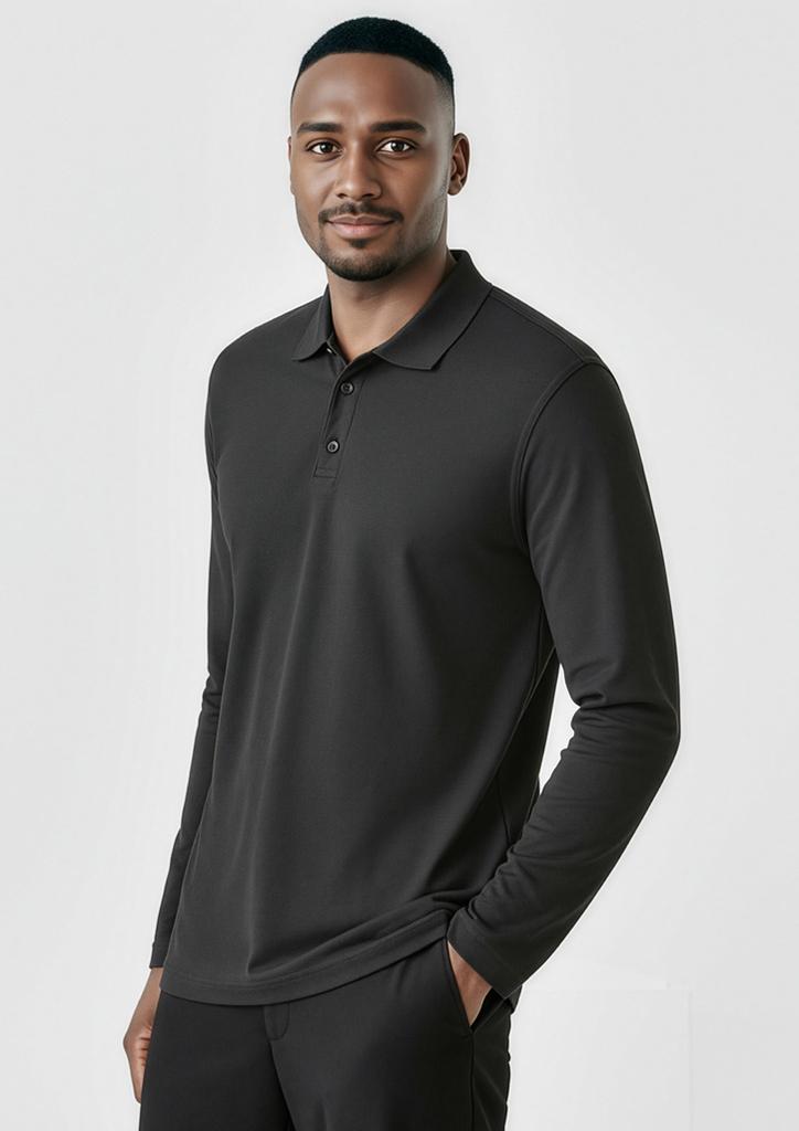 [9401042531940] P400ML - Mens Crew Long Sleeve Polo (S, Black)