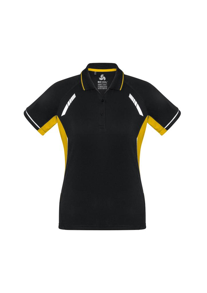 [9401042391940] P700LS - Womens Renegade Short Sleeve Polo (6, Black/Gold/Silver)