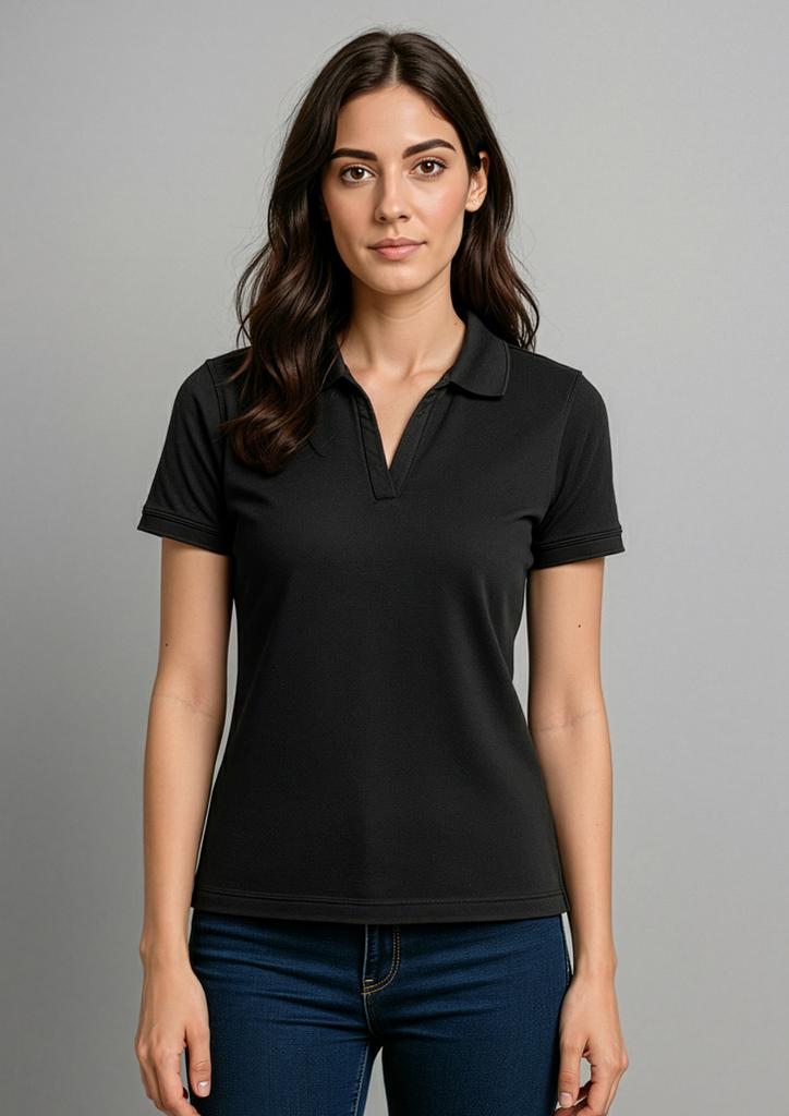 [9401042057334] P9025 - Womens Oceana Short Sleeve Polo (6, Black)