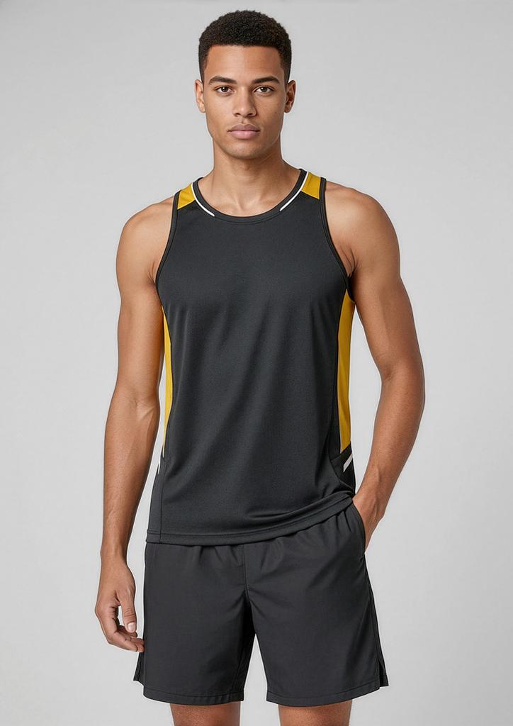 [9401042393159] SG702M - Mens Renegade Singlet (XS, Black/Gold/Silver)