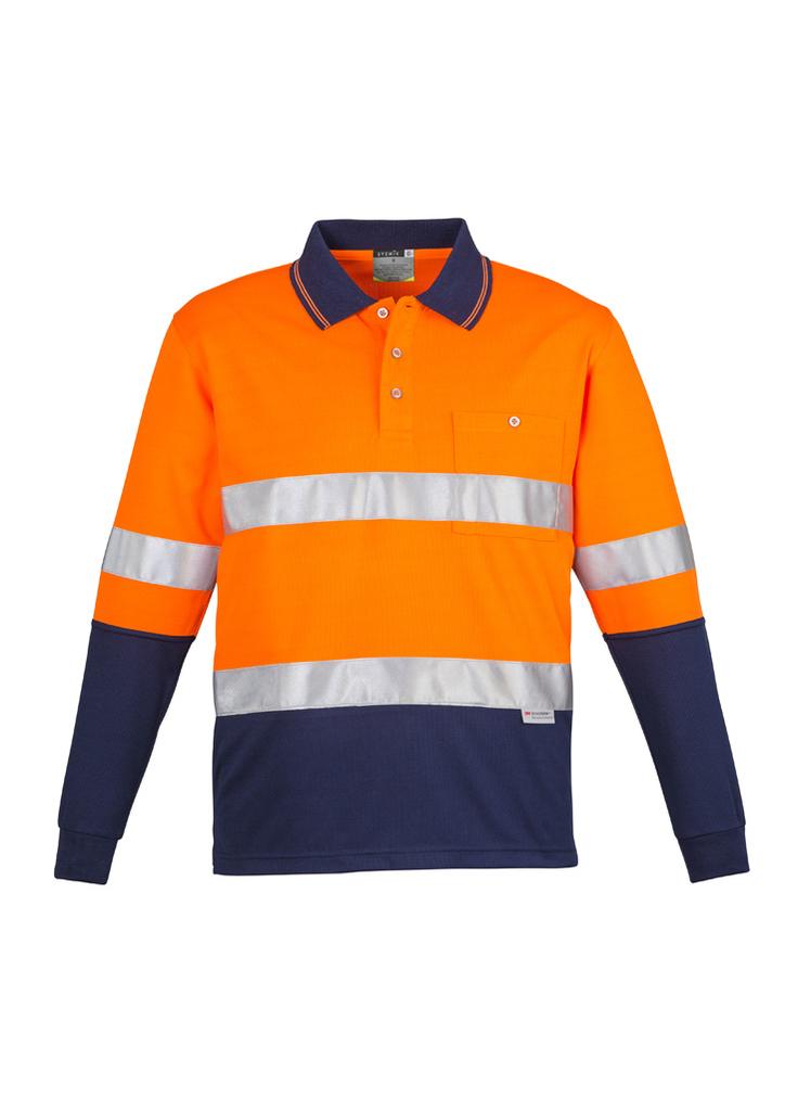 [9401042255471] ZH235 - Mens Hi Vis Spliced Long Sleeve Polo - Hoop Taped (S, Orange/Navy)