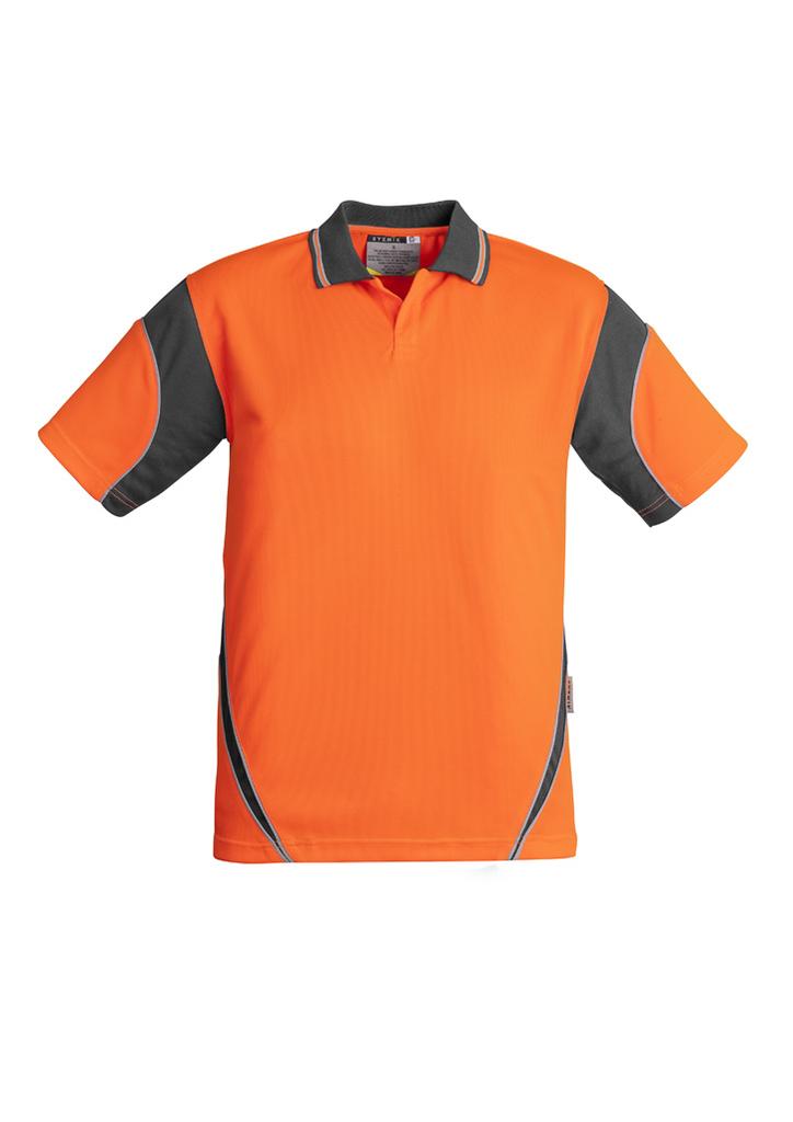 [9401042292957] ZH248 - Mens Hi Vis Aztec Short Sleeve Polo (XS, Orange/Charcoal)