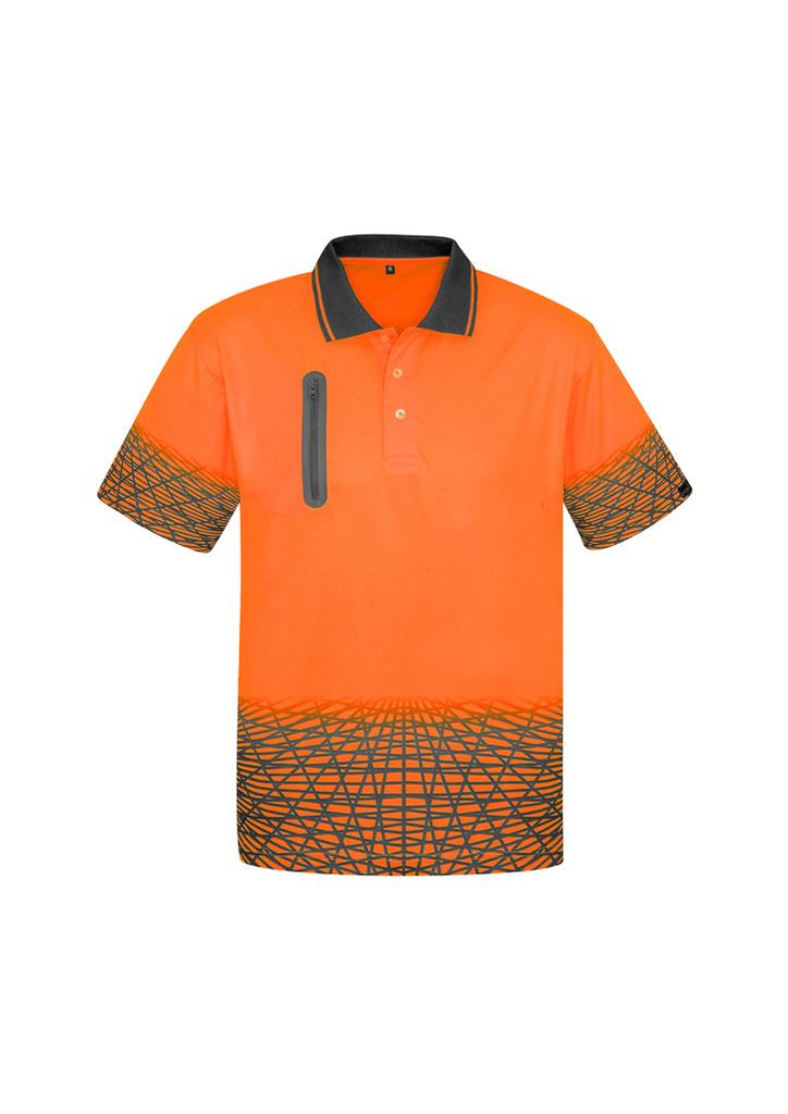 [9401042526748] ZH300 - Mens Hi Vis Tracks Short Sleeve Polo (XXS, Orange/Charcoal)