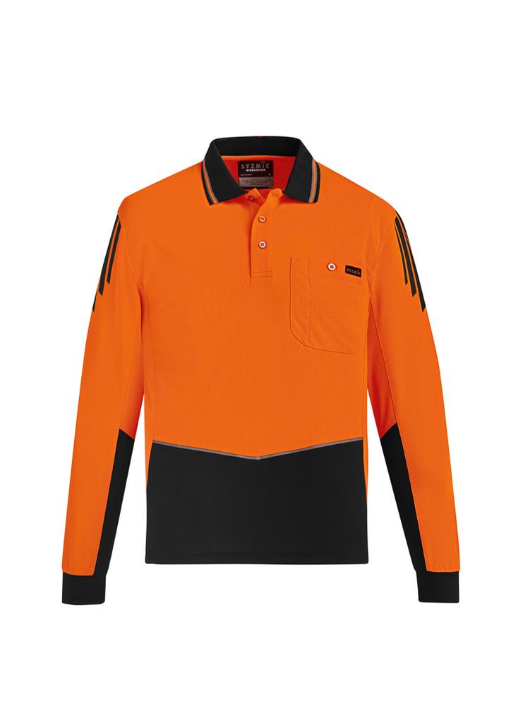 [9401042467645] ZH310 - Mens Hi Vis Flux Long Sleeve Polo (XXS, Orange/Black)