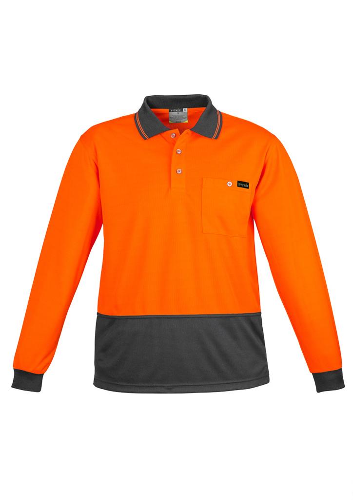 [9401042402301] ZH410 - Mens Hi Vis Comfort Back Long Sleeve Polo (XXS, Orange/Charcoal)