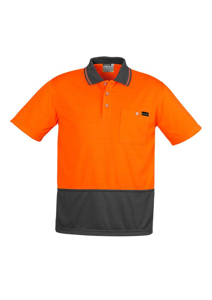 [9401042402745] ZH415 - Mens Hi Vis Comfort Back Short Sleeve Polo (XXS, Orange/Charcoal)