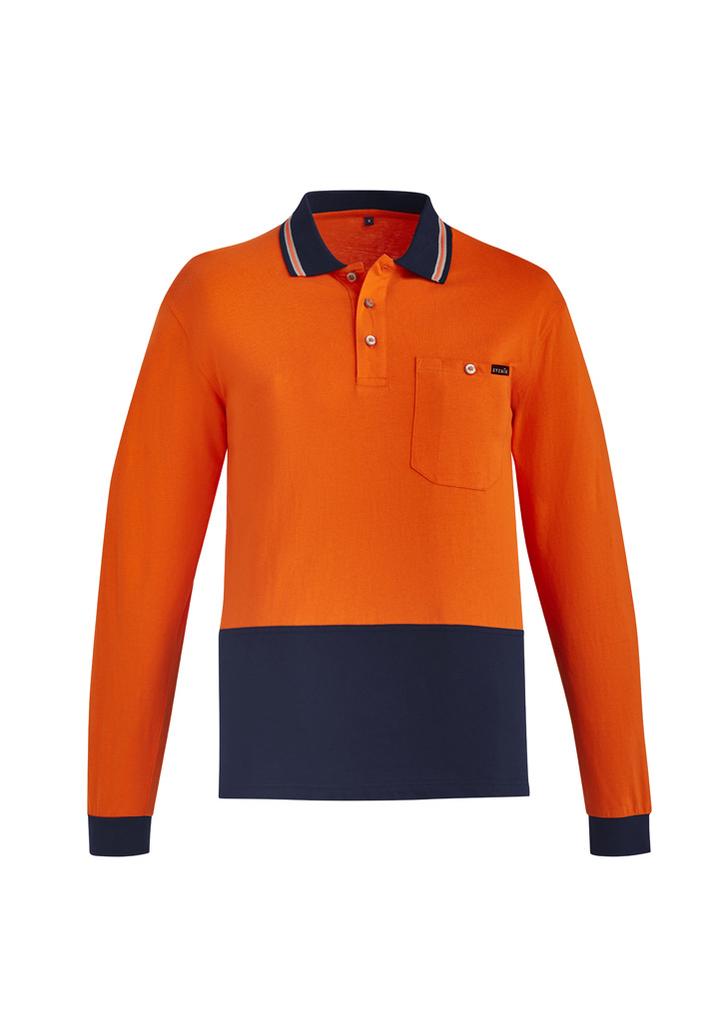 [9401042466655] ZH430 - Mens Hi Vis Cotton Long Sleeve Polo (XXS, Orange/Navy)