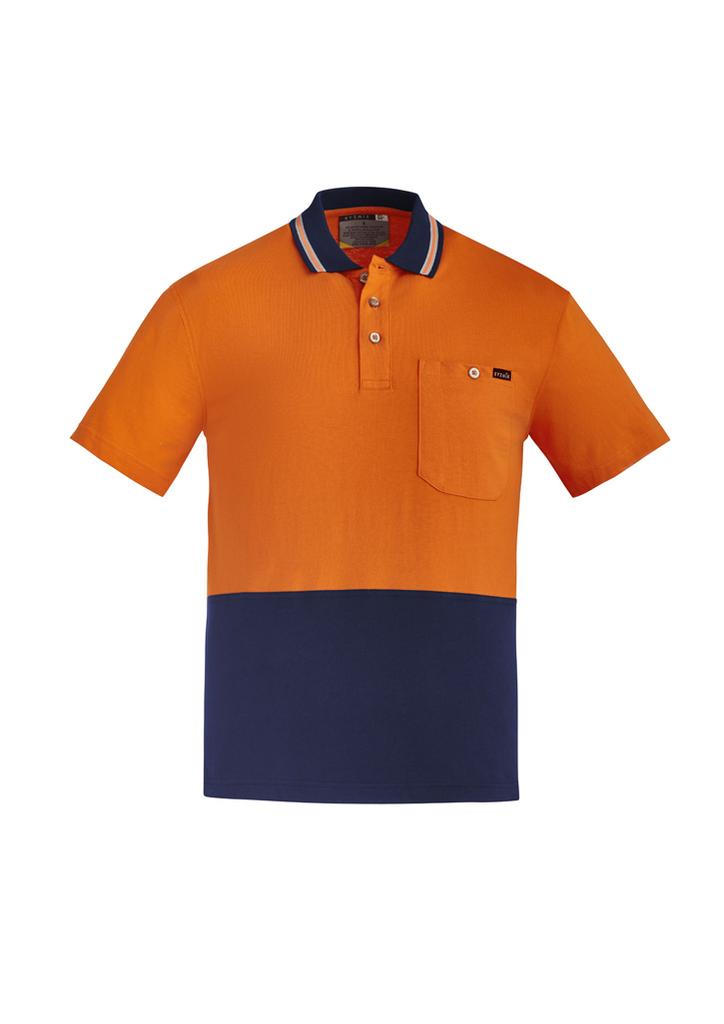 [9401042466877] ZH435 - Mens Hi Vis Cotton Short Sleeve Polo (XXS, Orange/Navy)