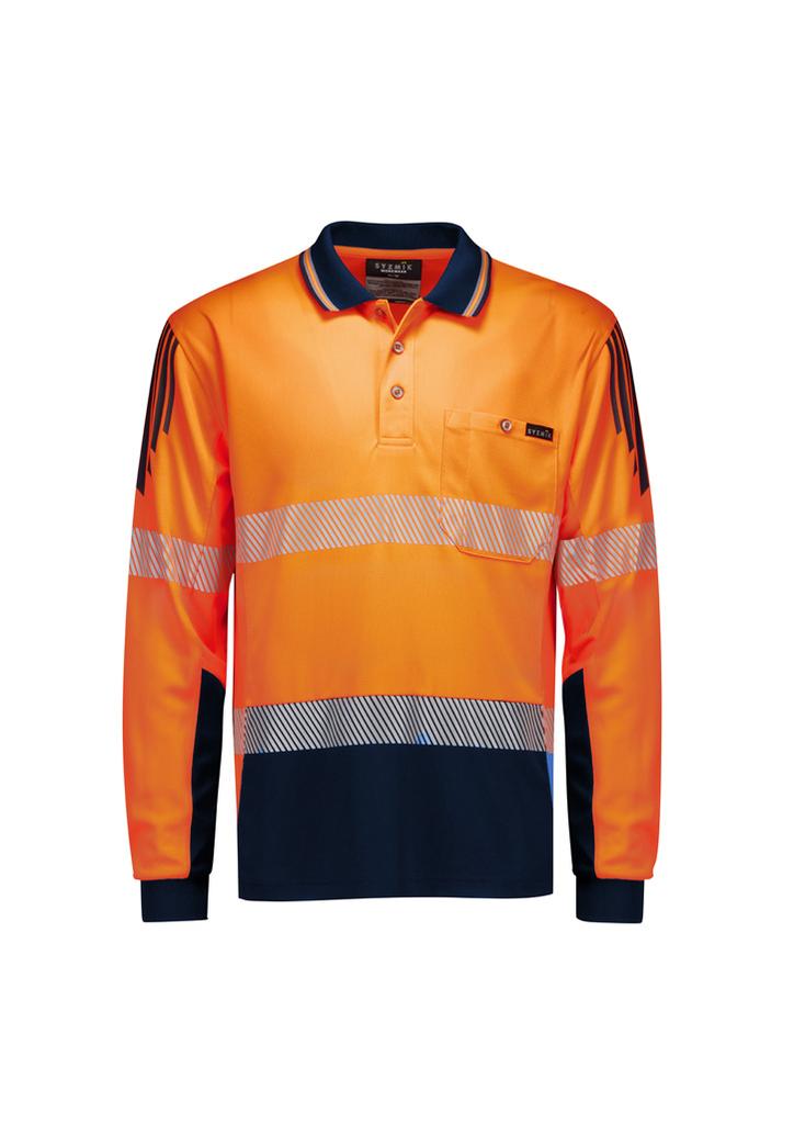 [9401042715210] ZH550 - Mens Hi Vis Flux Segmented Tape Long Sleeve Polo (XXS, Orange/Navy)