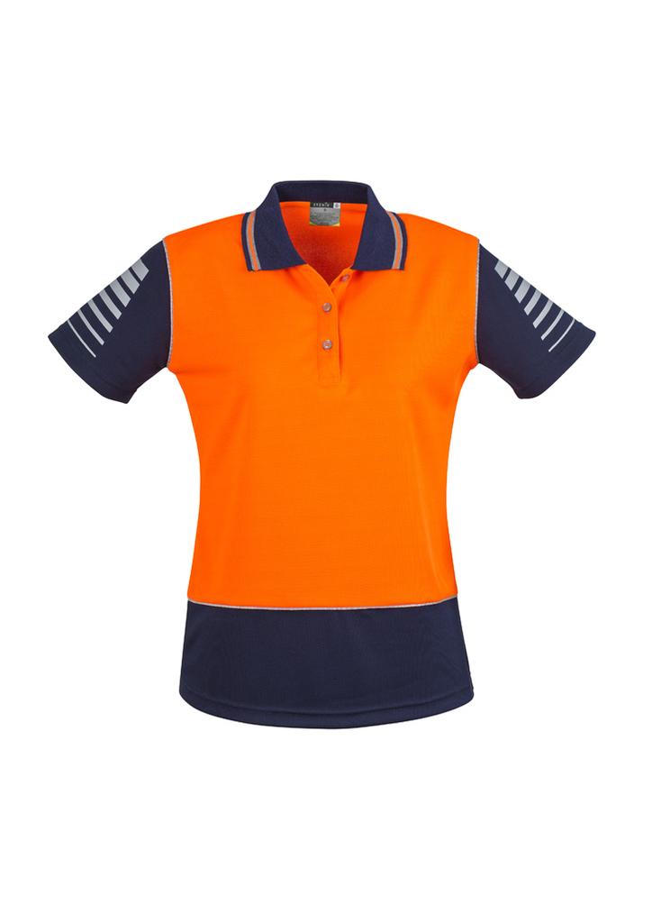 [9401042256850] ZHL236 - Womens Hi Vis Zone Short Sleeve Polo (8, Orange/Navy)