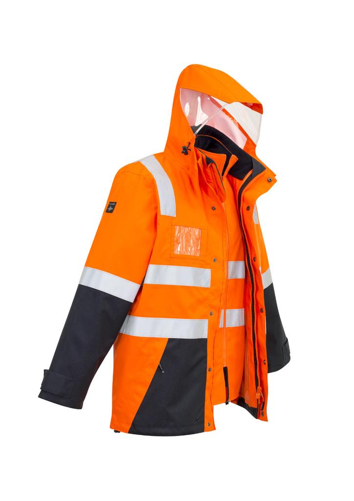 [9401042391278] ZJ532 - Mens Hi Vis 4 In 1 Waterproof Jacket (XXS, Orange/Navy)