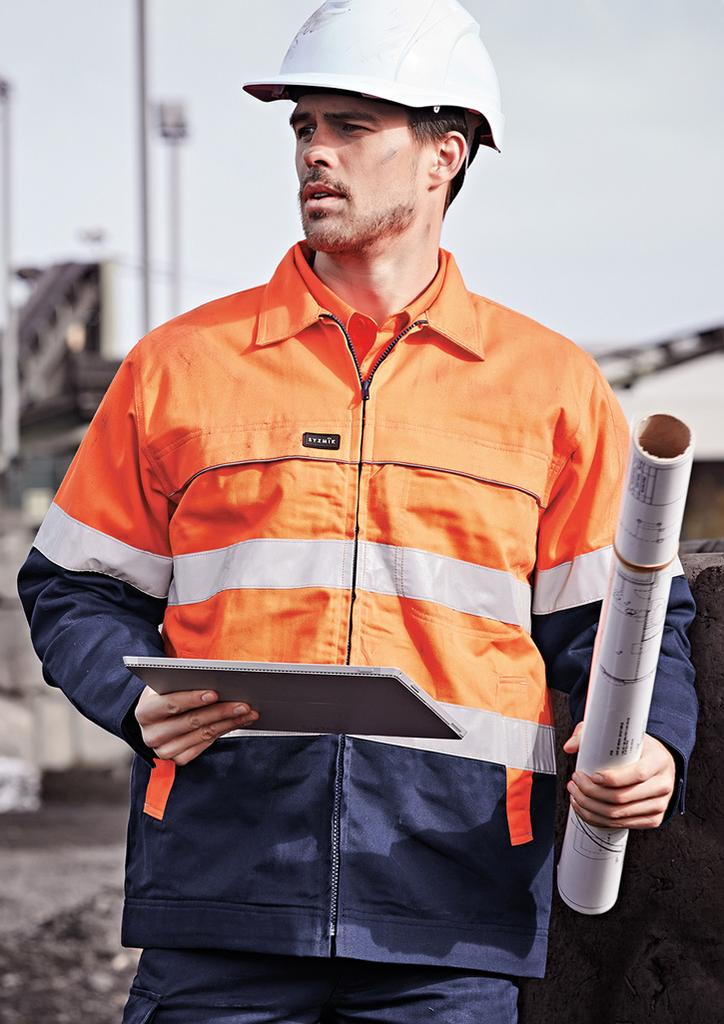 [9401042349231] ZJ590 - Mens Hi Vis Cotton Drill Jacket (XXS, Orange/Navy)