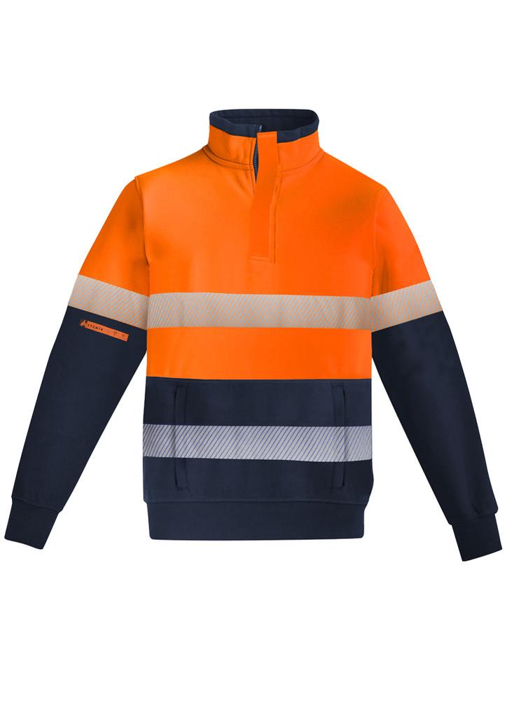 [9401042480743] ZT150 - Mens Orange Flame Hi Vis 1/4 Zip Pullover - Hoop Taped (XXS, Orange/Navy)