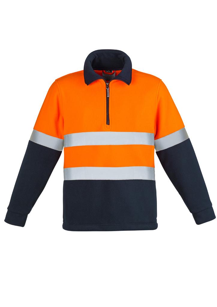 [9401042264381] ZT461 - Unisex Hi Vis Polar Fleece Pullover - Hoop Taped (S, Orange/Navy)