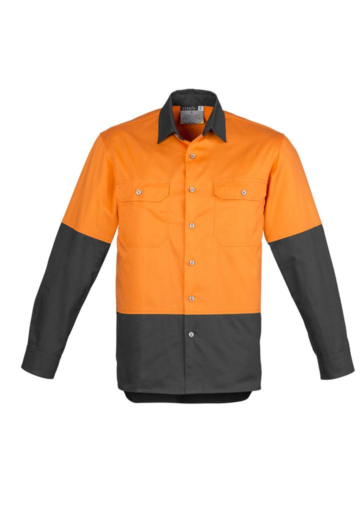 [9401042292315] ZW122 - Mens Industrial Long Sleeve Shirt (S, Orange/Charcoal)