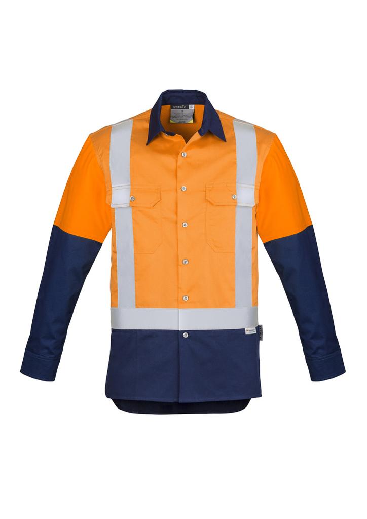 [9401042260864] ZW124 - Mens Industrial Long Sleeve Shirt - Shoulder Taped (S, Orange/Navy)