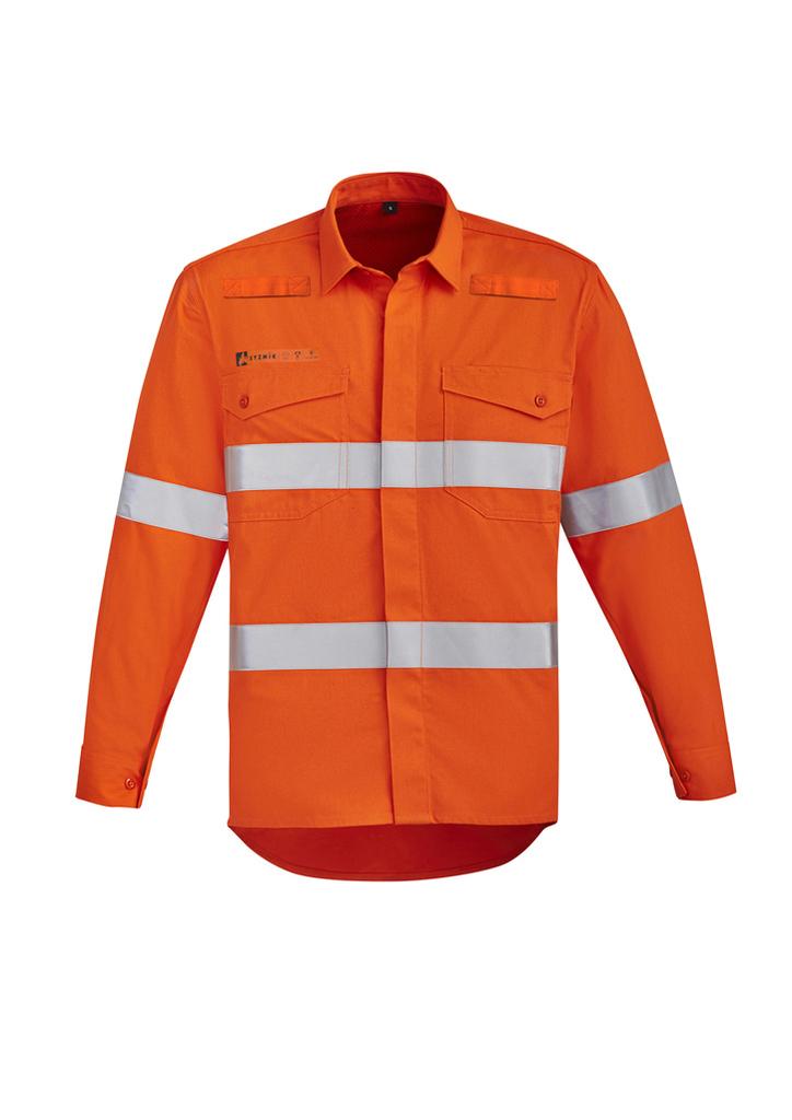 [9401042480439] ZW145 - Mens Orange Flame Hi Vis Open Front Shirt - Hoop Taped (XXS)