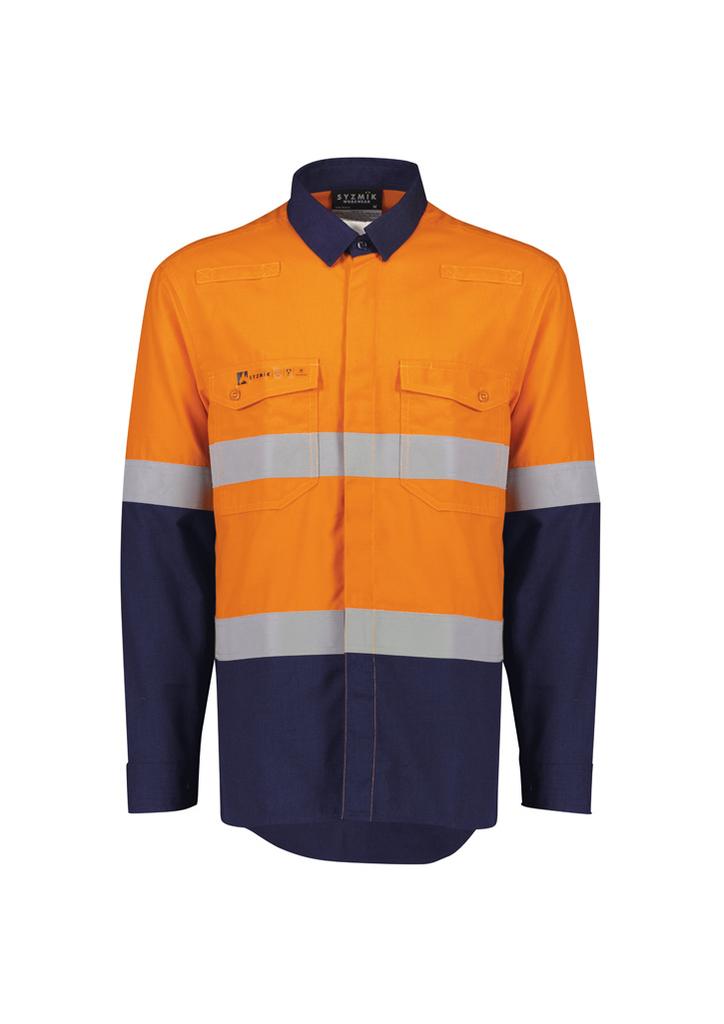 [9401042646217] ZW180 - Mens Orange Flame Lightweight Ripstop Shirt - Hoop Taped (XXS, Orange/Navy)