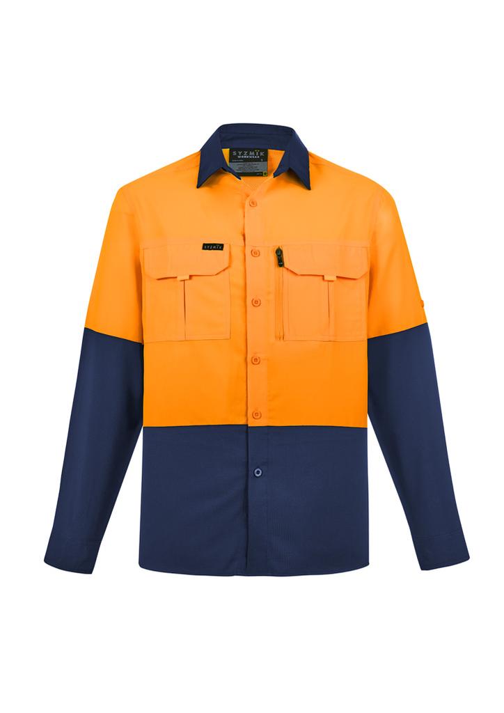 [9401042607539] ZW468 - Mens Hi Vis Outdoor Long Sleeve Shirt (XXS, Orange/Navy)