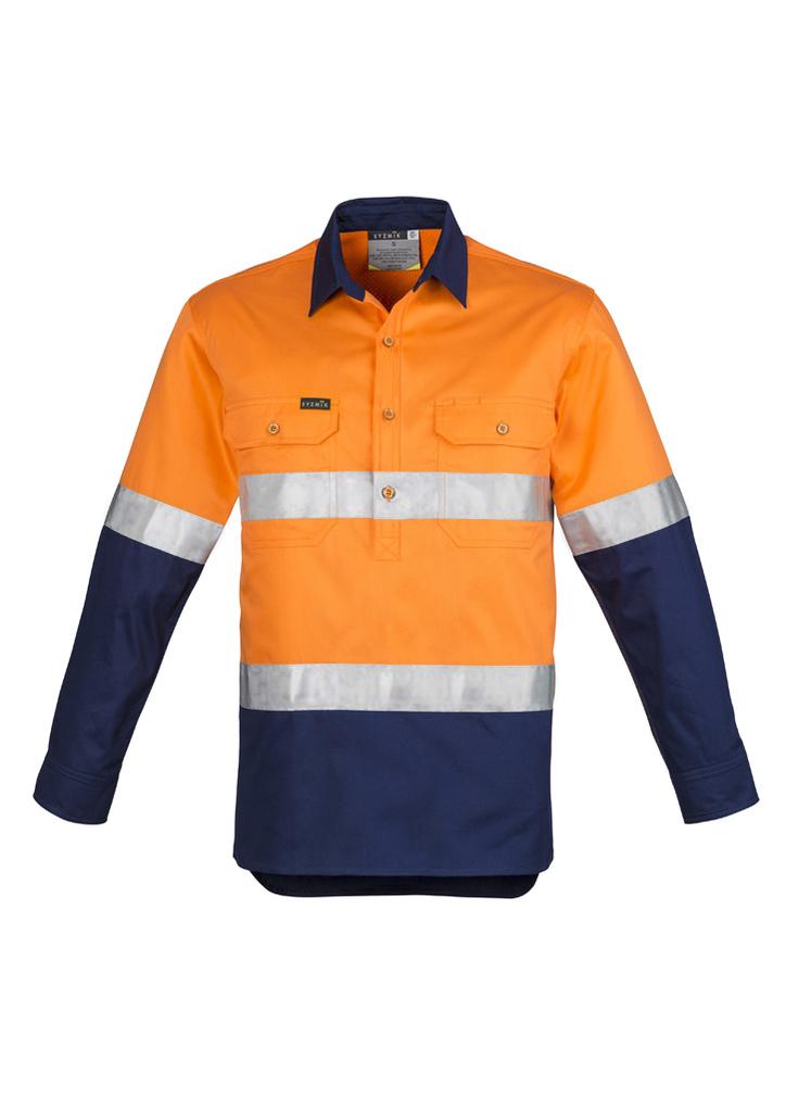 [9401042451965] ZW550 - Mens Closed Front Long Sleeve Shirt - Hoop Taped (XXS, Orange/Navy)