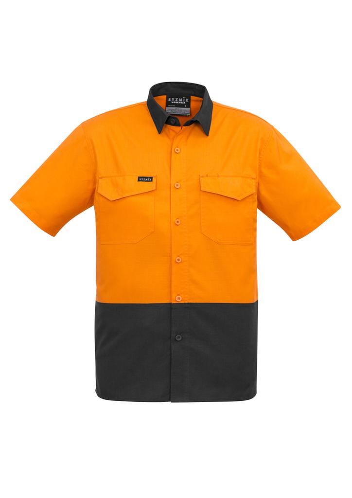 [9401042401427] ZW815 - Mens Rugged Cooling Hi Vis Short Sleeve Shirt (XXS, Orange/Charcoal)