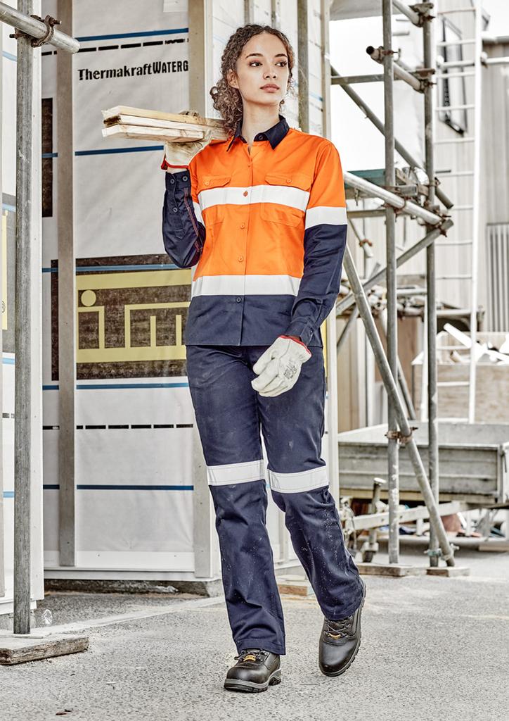 [9401042261953] ZWL123 - Womens Industrial Long Sleeve Shirt - Hoop Taped (8, Orange/Navy)