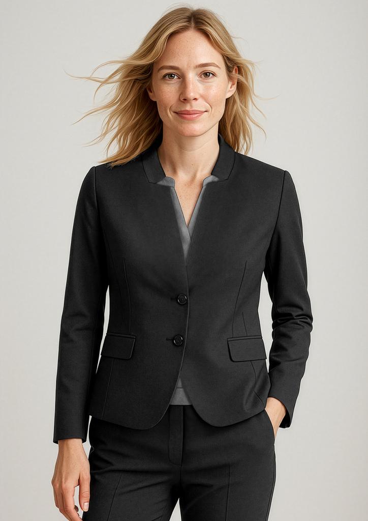 [9401042200457] 64013 - Womens Comfort Wool Stretch Short Jacket with Reverse Lapel (4, Black)