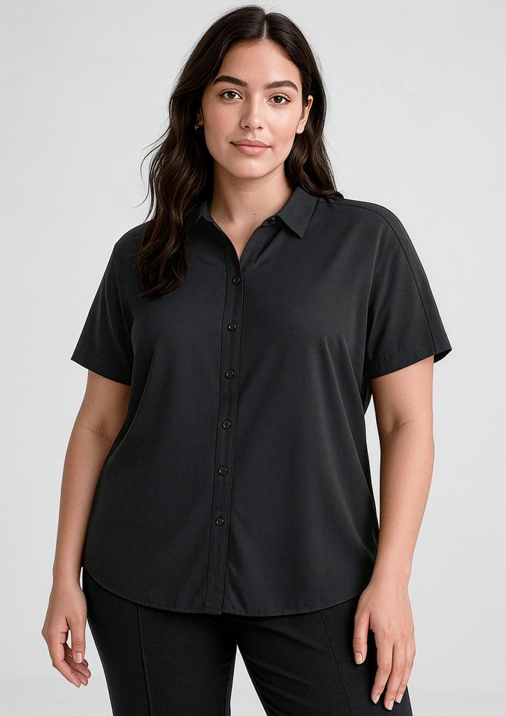 [9401042653512] RB365L - Womens Dahlia Short Sleeve Blouse (4, Black)