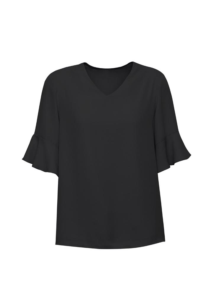 [9401042519283] RB966LS - Womens Aria Fluted Sleeve Blouse (4, Black)