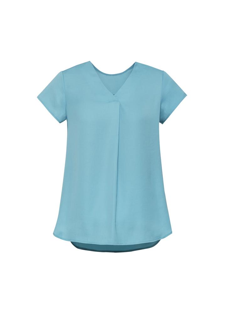 [9401042520241] RB967LS - Womens Kayla V-Neck Pleat Blouse (4, Aqua)