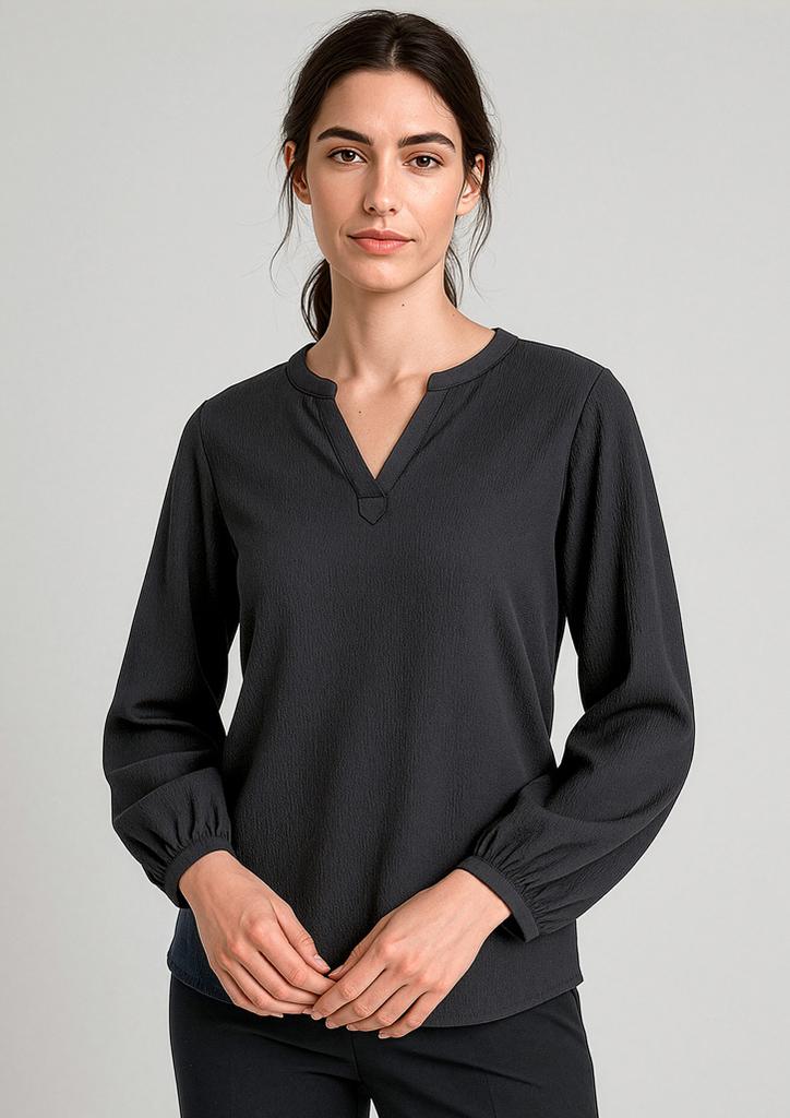[9401042699008] RU568LL - Womens Ruche Long Sleeve Blouse (6, Black)