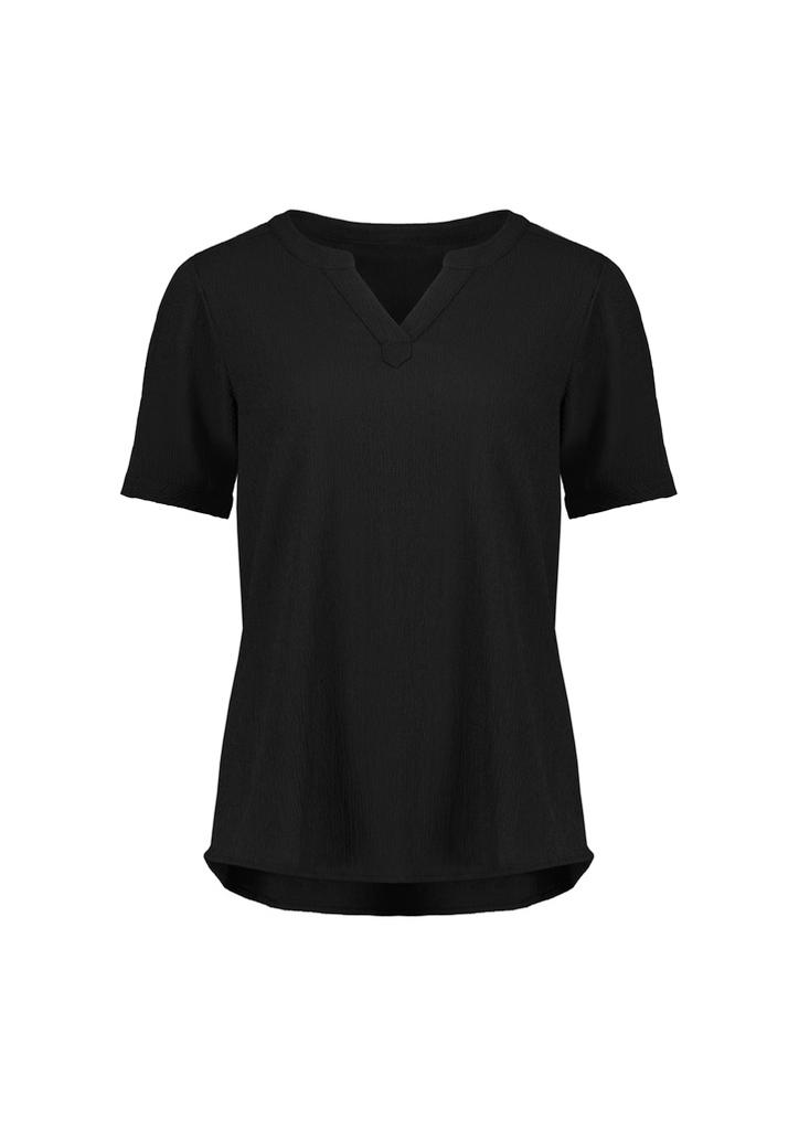 [9401042698612] RU568LS - Womens Ruche Short Sleeve Blouse (6, Black)