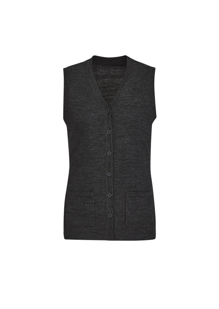 [9401042503084] CK961LV - Womens Button Front Knit Vest (XXS, Charcoal)