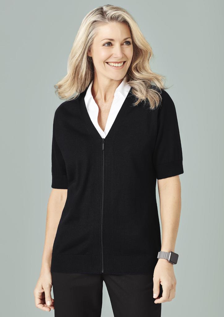 [9401042556127] CK962LC - Womens Zip Front Short Sleeve Knit Cardigan (XXS, Black)