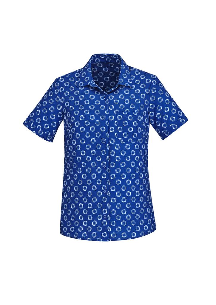 [9401042507006] CS948LS - Womens Florence Daisy Print Short Sleeve Shirt (4, Electric Blue)