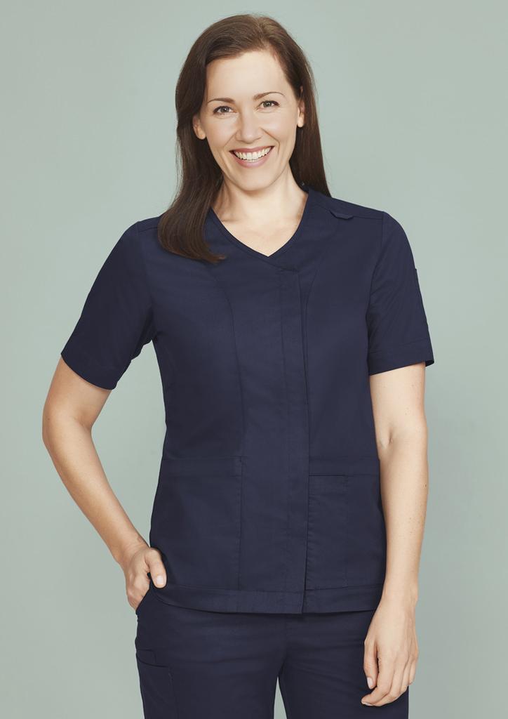 [9401042625953] CST240LS - Womens Parks Zip Front Crossover Scrub Top (XXS, Black)