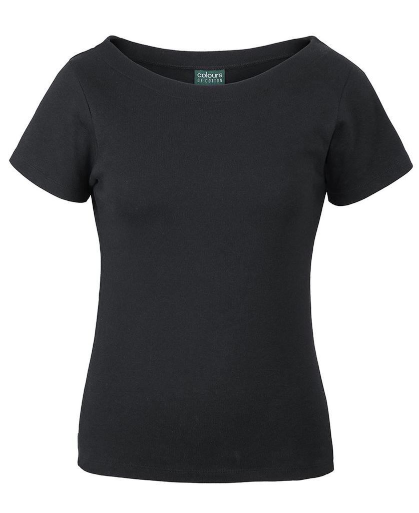 [1BTSBX06] 1BTS - C of C Ladies S/S Boat Neck Tee (6, Black)