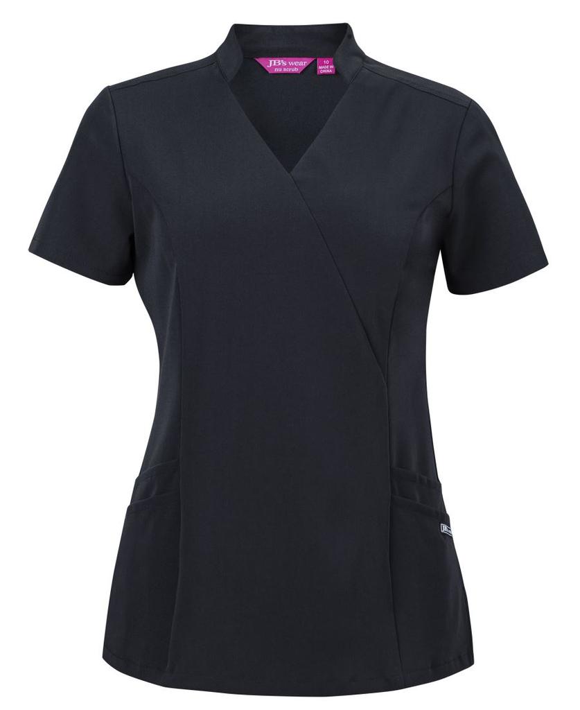 [4SMT1BX06] 4SMT1 - JBs Ladies Nu Mandarin Collar Scrub Top (6, Black)