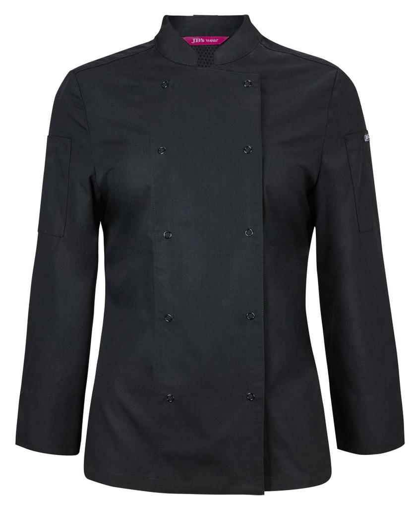 [5CJL1BX06] 5CJL1 - JBs Ladies L/S Snap Button Chefs Jacket (6, Black)
