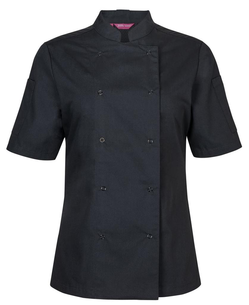 [5CJS1BX06] 5CJS1 - JBs Ladies S/S Snap Button Chefs Jacket (6, Black)