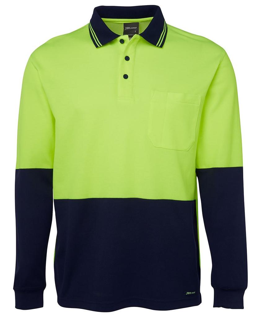 [6HPLENA1] 6HPL - JBs Hv L/S Cotton Back Polo (2XS, Lime/Navy)
