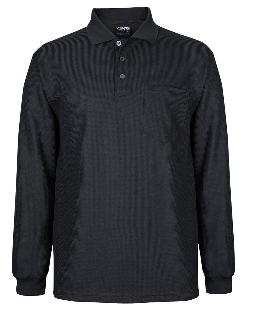 [7WPLBXAX] 7WPL - Podium L/S Waffle Pocket Polo (S, Black)