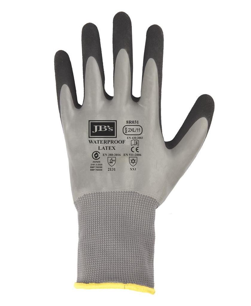8R031 - JBs Waterproof Dbl Latex Coated Glove 5Pk Grey/Black-S-07