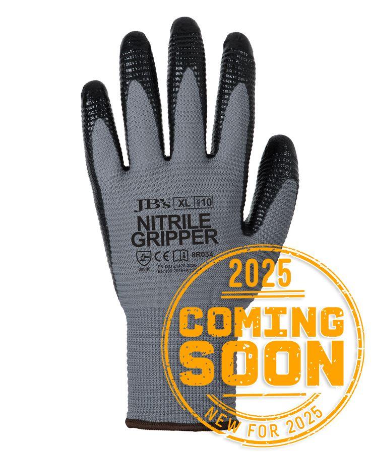 8R034 - JBs Nitrile Gripper Glove (12Pk) Grey/Black-S-07