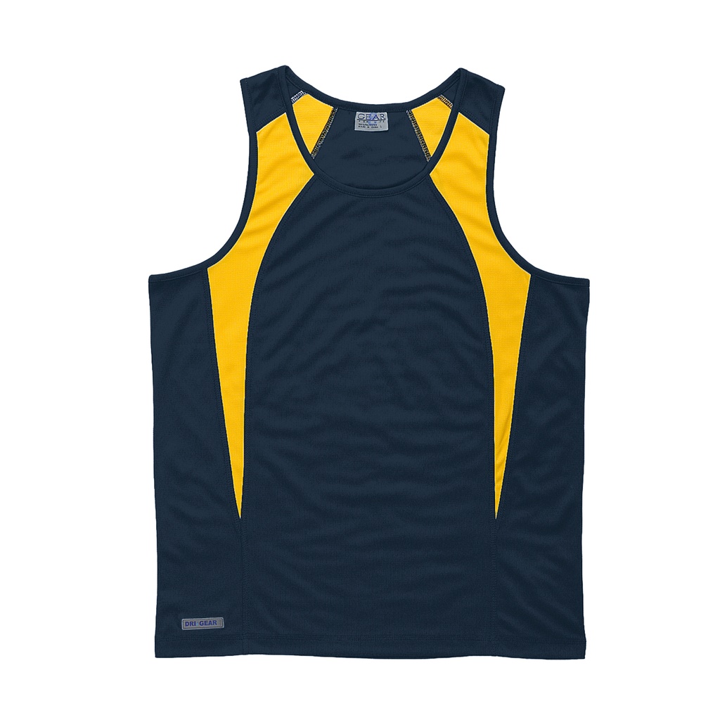 [ODGSS-NAVY-GOLD-S] ODGSS - Dri Gear Spliced Zenith Singlet - Mens (S, Navy/Gold)